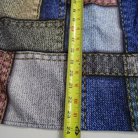 Shein Patchwork Denim Print Cold Shoulder V-neck Top Women Size XL US Size 12 - Picture 6 of 7